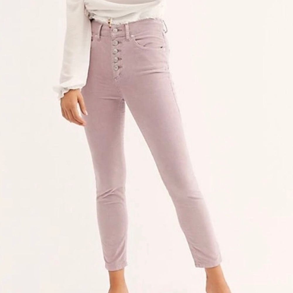 We The Free 27 Lavender Button Fly High Waist Sun Chaser Corduroy Skinny Jeans